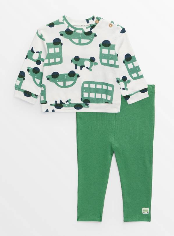 Green Car Print Sweatshirt & Leggings Set 12-18 months